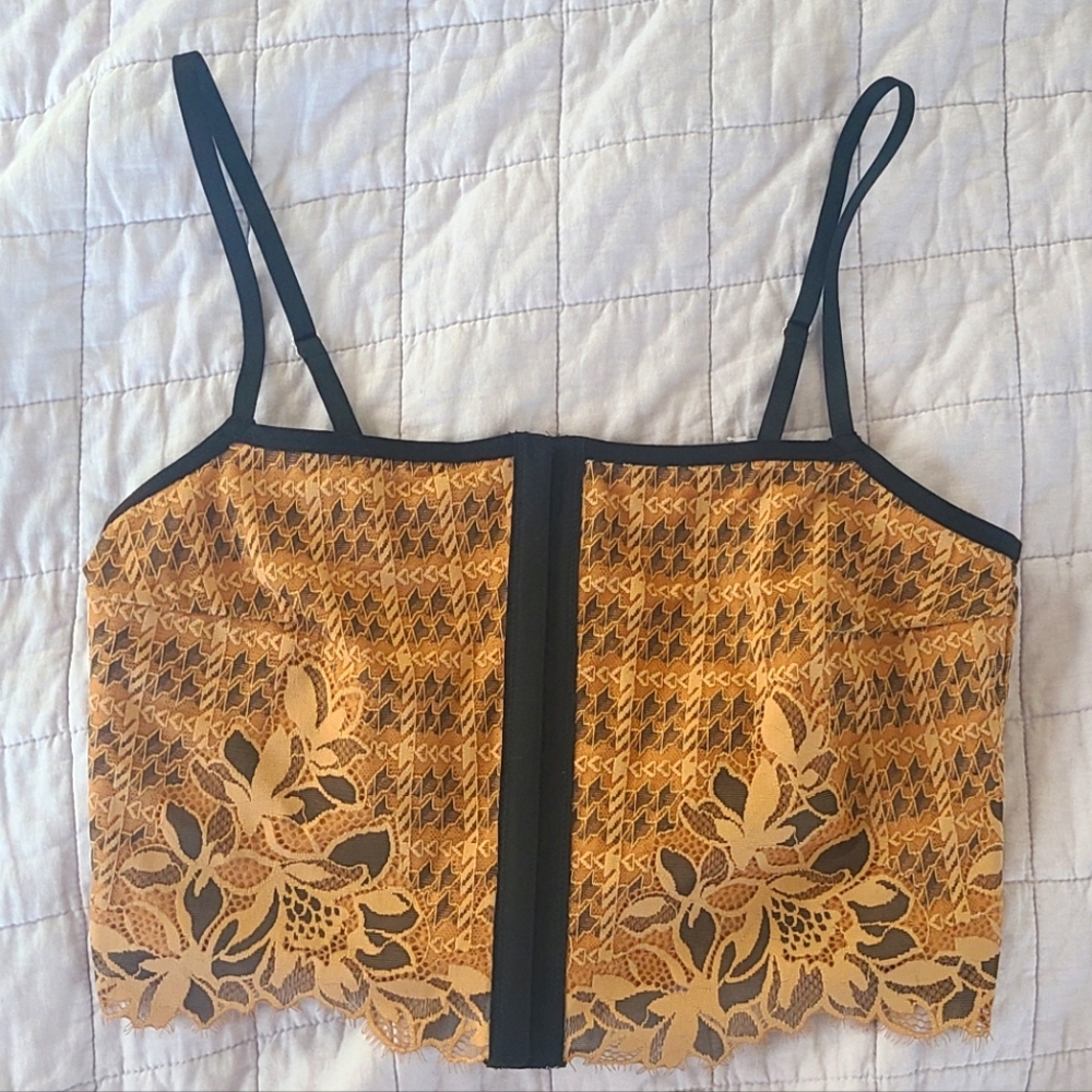 Aerie Lace Crop Corset Top - Black & Gold